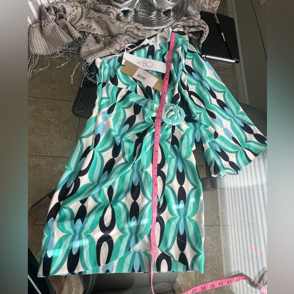 PatBO Aqua and Black One-Shoulder Dress - Picture 8 of 9